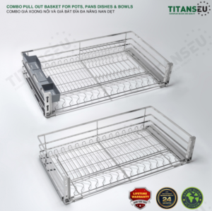 Combo 2 tầng Giá xoong nồi và Giá bát đĩa đa năng nan dẹt INOX SUS304 KT900 TITAN-XB90 TITANSEU
