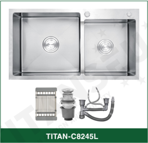 Chậu Rửa Bát 2 hố lệch INOX SUS 304 TITAN-C8245L TITANSEU