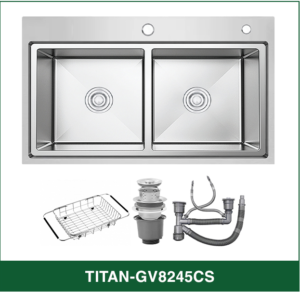 Chậu Rửa Bát 2 hố cân hạ bậc INOX SUS 304 TITAN-GV8245CS TITANSEU