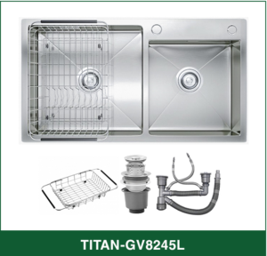 Chậu Rửa Bát 2 hố lệch INOX SUS 304 TITAN-GV8245L TITANSEU